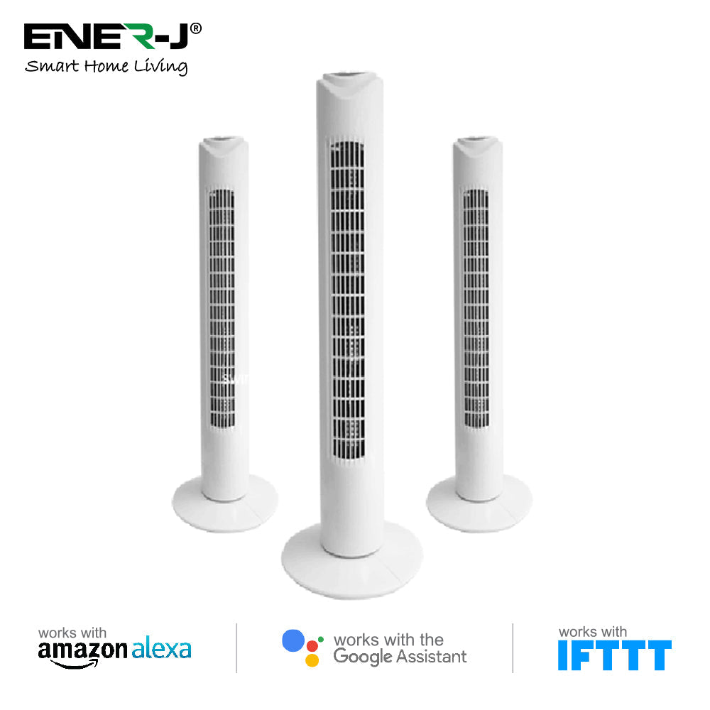 ENER-J 32" Smart Wi-Fi Tower Fan | App & Voice Control Compatible with Alexa & Google Home | White