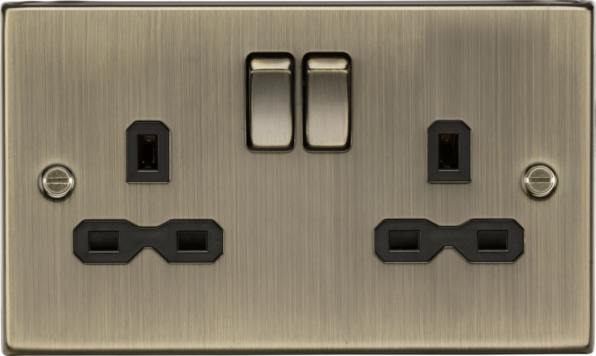 13A 2G DP Switched Socket with Twin Earths - Antique Brass with Black Insert CS9AB MLA