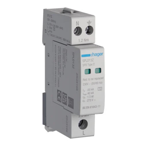 Hager - VMES02SPD - Consumer Unit Type 2 Surge Protection Modular Kit