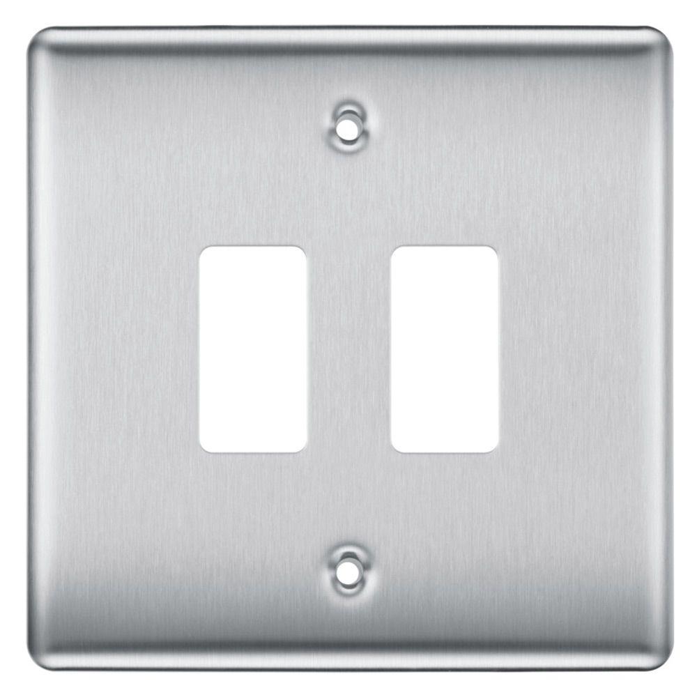 BG RNBS2 Nexus Grid Brushed Steel 2 Module Front Plate
