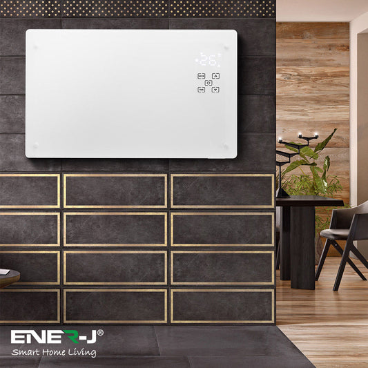 Ener-J 2000W Smart Electric Heater with White Tempered Glass, WiFi, App & Voice Control, Wall Mounted or Freestanding
