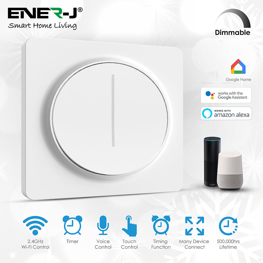 Smart Wi-Fi Dimmable Switch 1 Gang, Smart Dimmable Switch For Led Lights, Compatible With Alexa For Dimming Lights & Bulbs, White