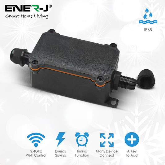 ENER-J Smart WiFi Outdoor Relay Switch (16A, IP55), Weatherproof Inline Controller for Garden Lights, Water Pumps & Fountains with App, Alexa & Google Voice Control