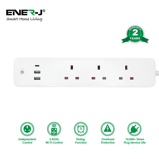 Smart Power Strip, WiFi Plug Surge Protector with 3 AC Outlets, 2 USB Ports and 1 Type C Port Smart Extension Lead Compatible with Alexa, Google Home