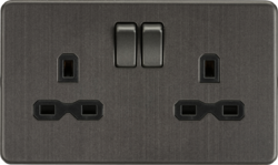 13A 2G DP Switched Socket with Twin Earths - Smoked Bronze with Black Insert SFR9000SB MLA