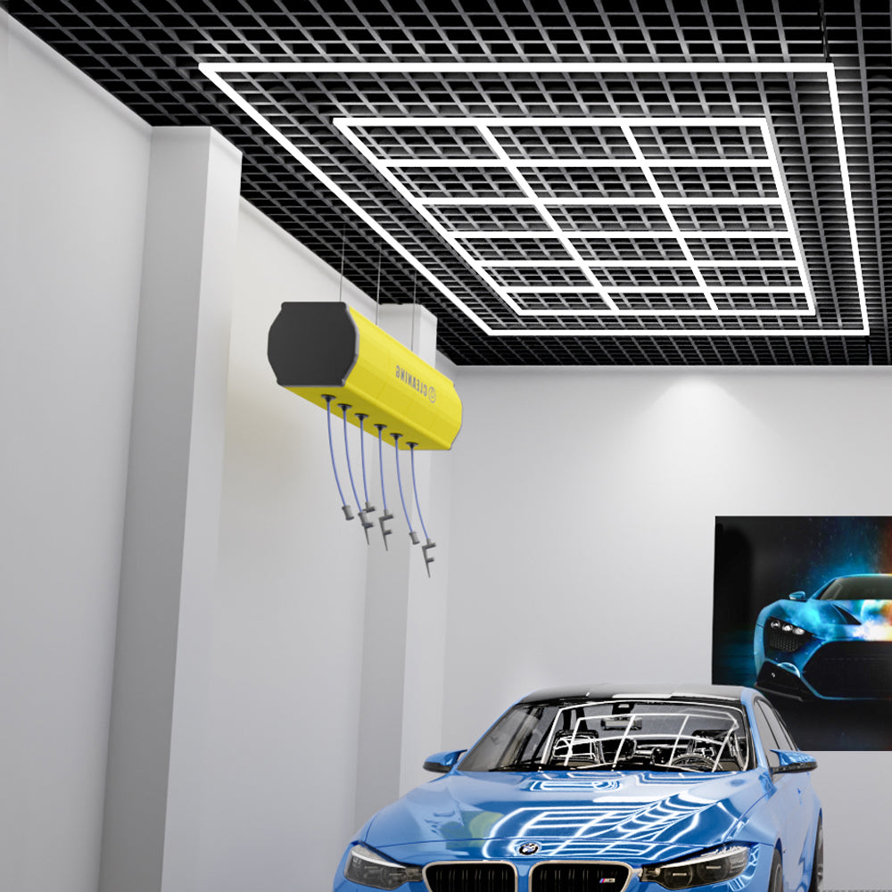 Ener-J 576W Designer LED Ceiling Light with Frame, 18 Square Grid with Border, Commercial Interior Lighting