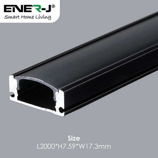 17.3mm x 7.59mm Aluminum Channel Profile with PC Cover - 2m Length, Sandy Black (Pack of 4)