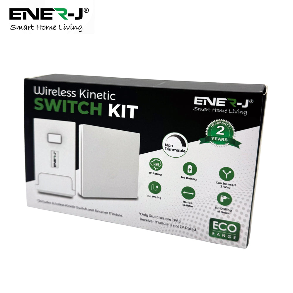 Ener-J 1-Gang Wireless Kinetic Switch & 100W WiFi Dimmable Receiver Kit, White, Battery-Free & Smart Dimming