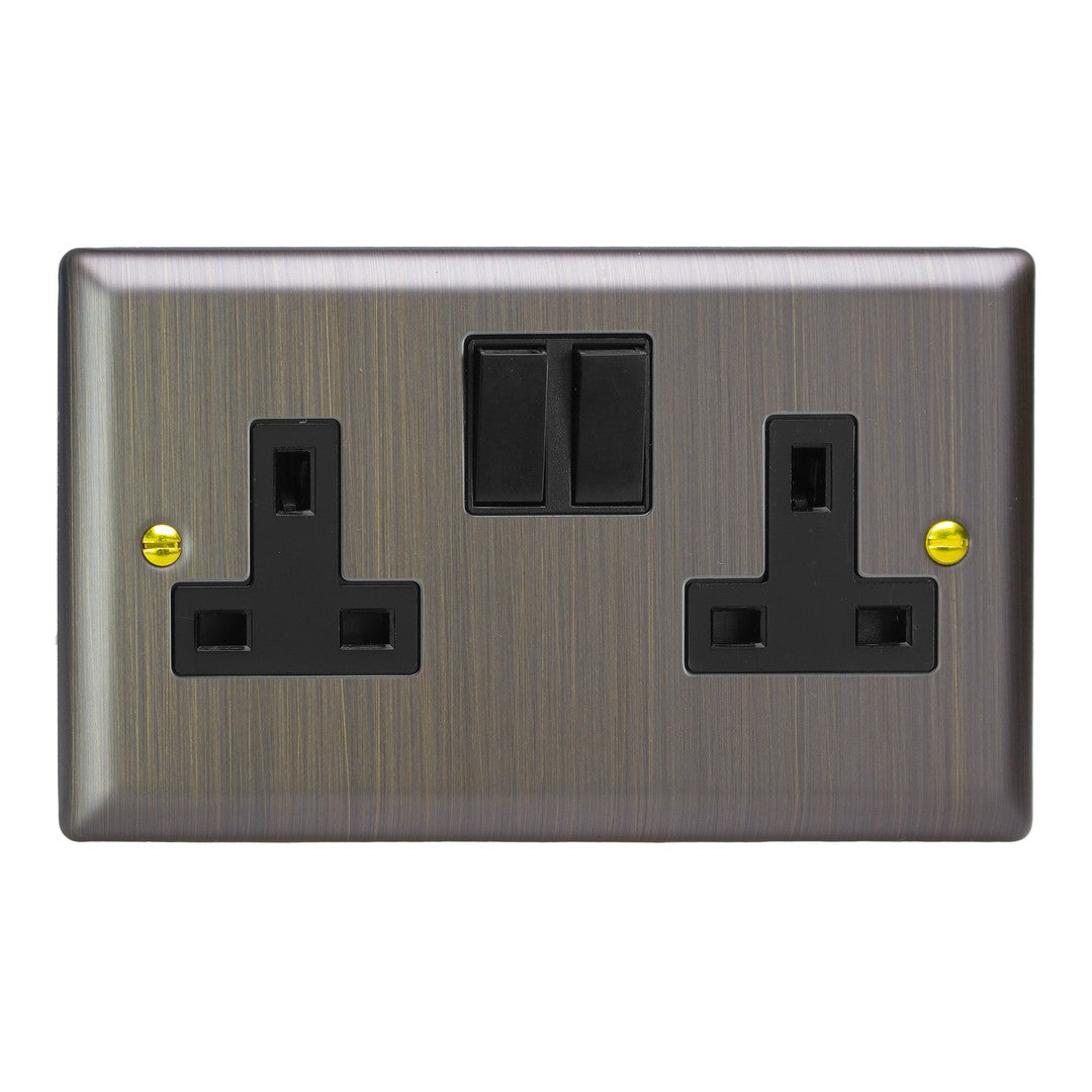 Varilight Urban Range XY5B.AB Antique Brass Double Socket 13amp Black Insert