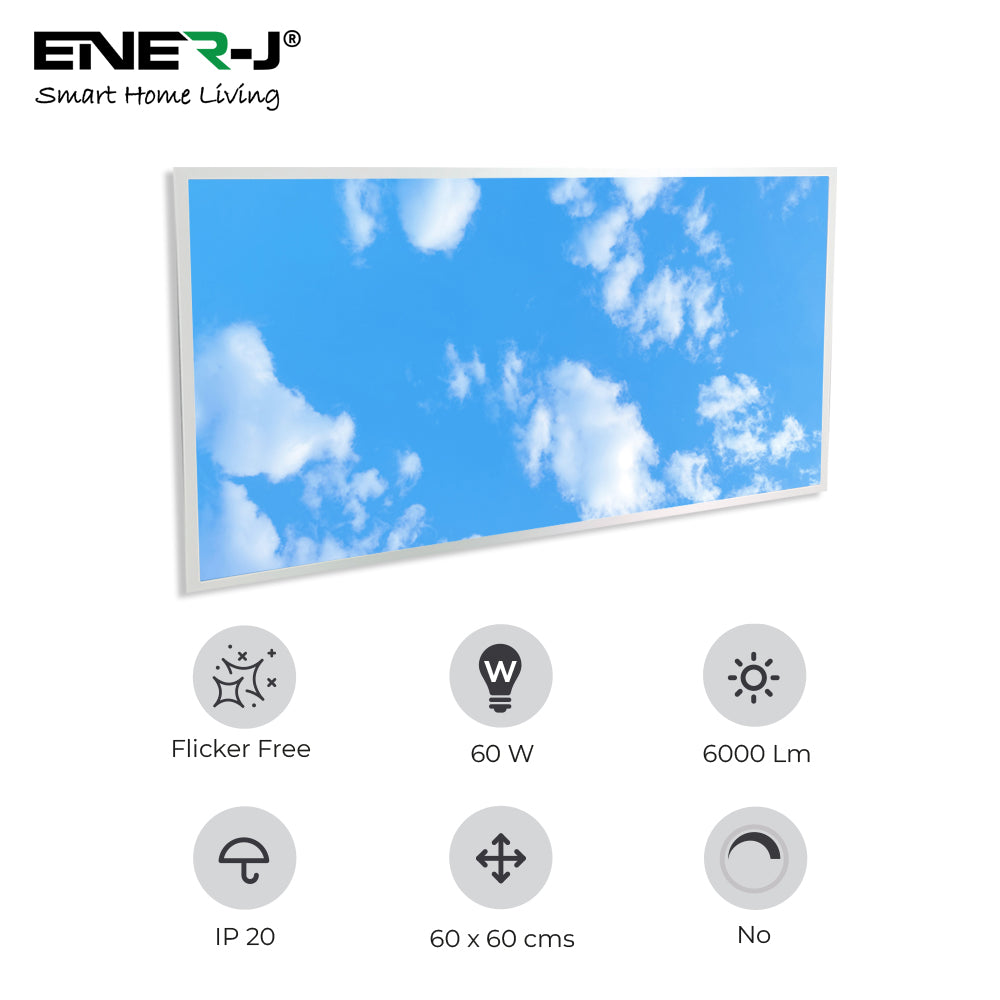 Pack of 2, LED Backlit Panels with 2D Sky Picture (60W, 1195x595 mm) and Foldable Screwless Mounting Frames