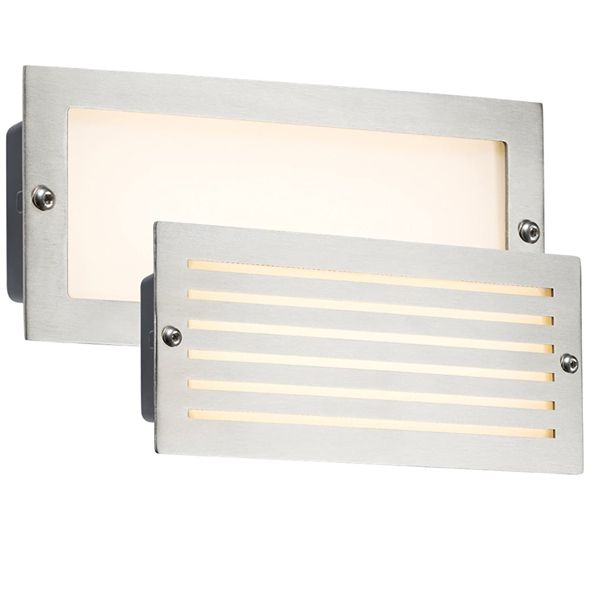 230V IP54 5W White LED Recessed Brick Light - Brushed Steel Fascia