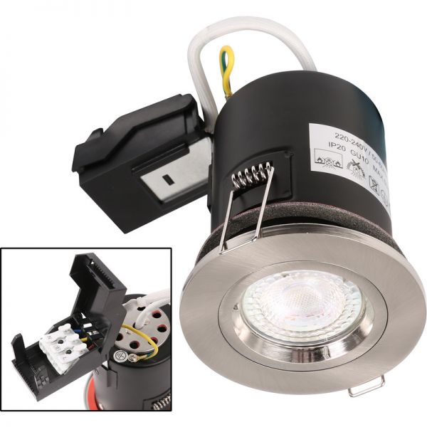 VUEP Fire Rated GU10 Downlight Mains White / Stainless Satin Nickel / Polished Shiny Chrome