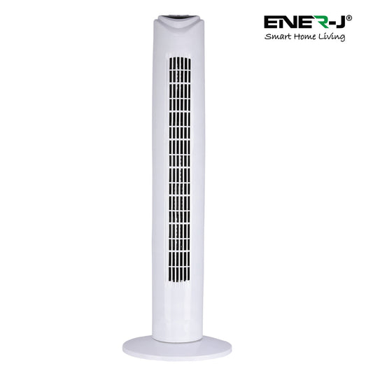 ENER-J 32" Smart Wi-Fi Tower Fan | App & Voice Control Compatible with Alexa & Google Home | White