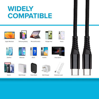 Maplin USB-C to USB-C 60W PD Braided Cable - Black