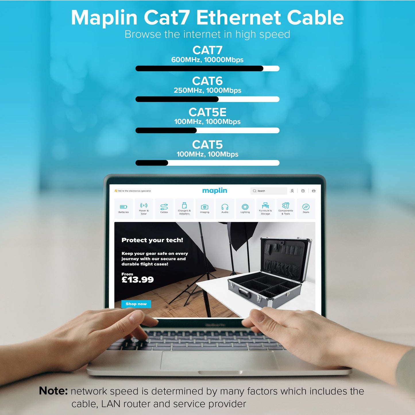 Maplin RJ45 CAT7 Flat Ethernet LAN Cable - White