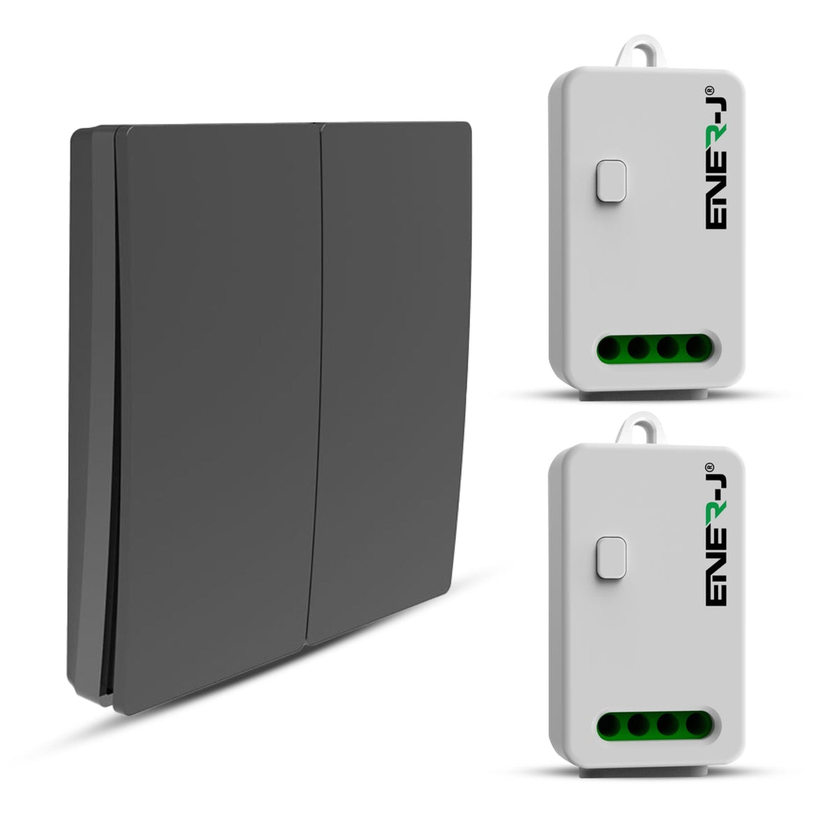 ENER-J 2 Gang Wireless Kinetic Switch, Black + 2 units of 500W RF Receiver