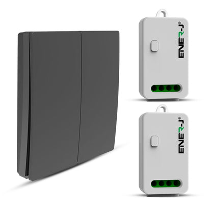ENER-J 2 Gang Wireless Kinetic Switch, Black + 2 units of 500W RF Receiver