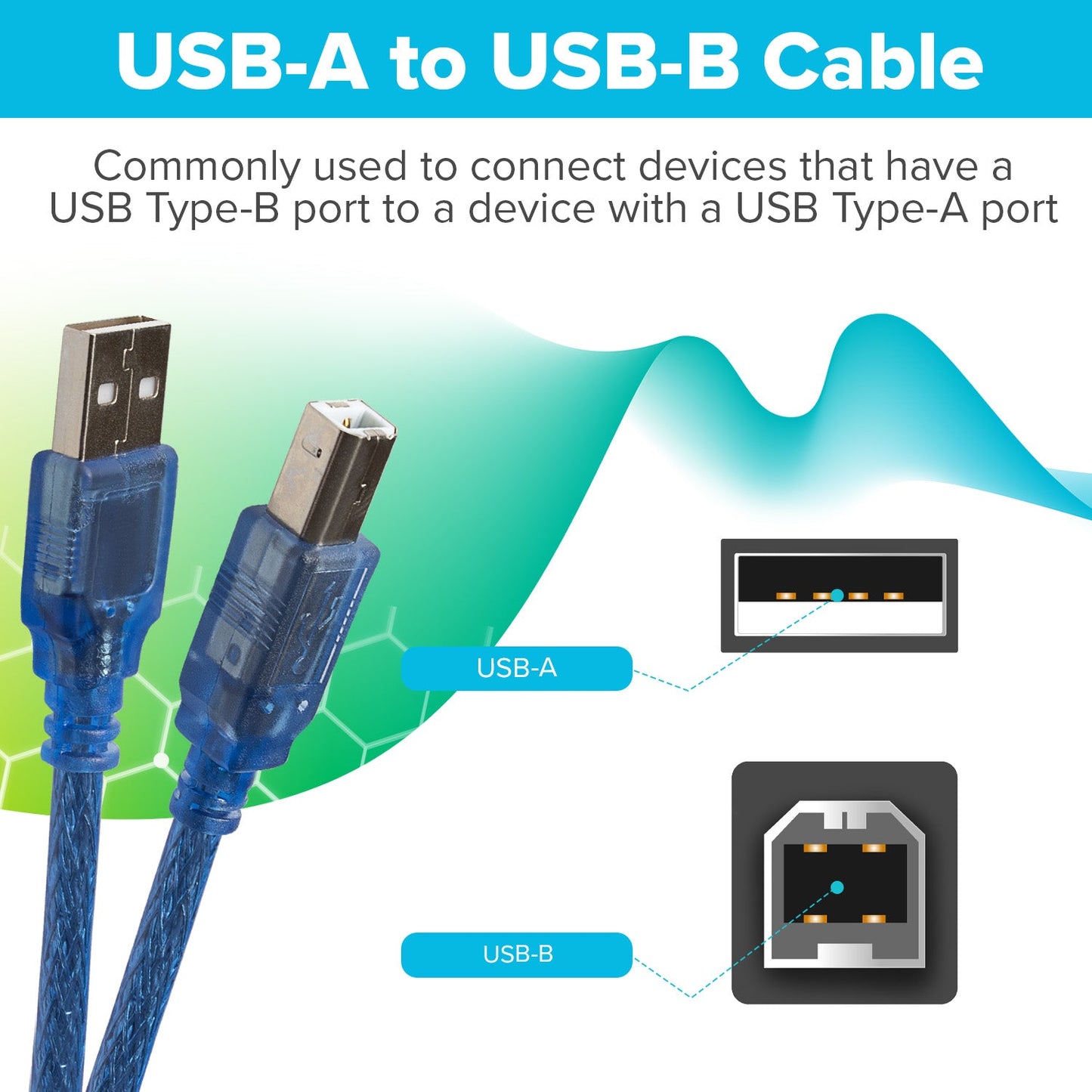 Maplin USB-A to USB-B Cable - Blue, 1m