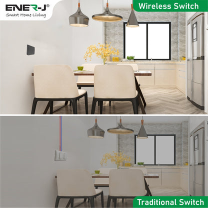 ENER-J 2 Gang Wireless Kinetic Switch, Black + 2 units of 500W RF Receiver