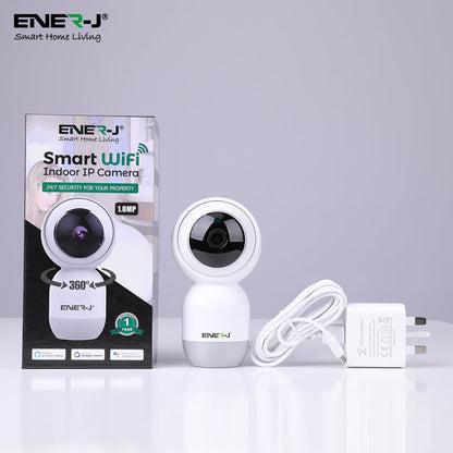 Ener-J Smart WiFi 1080P PTZ Indoor Security Camera, 360 Degree Coverage, Night Vision, Two-Way Audio & Motion Tracking