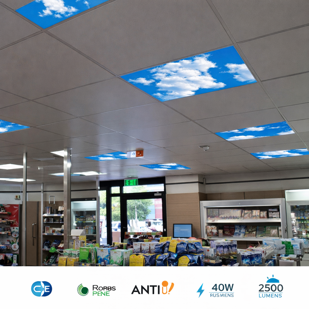 ENER-J 6-Pack 3D Sky Cloud LED Panels 60x60cm | 40W 6000K Daylight | Ceiling Grid Light