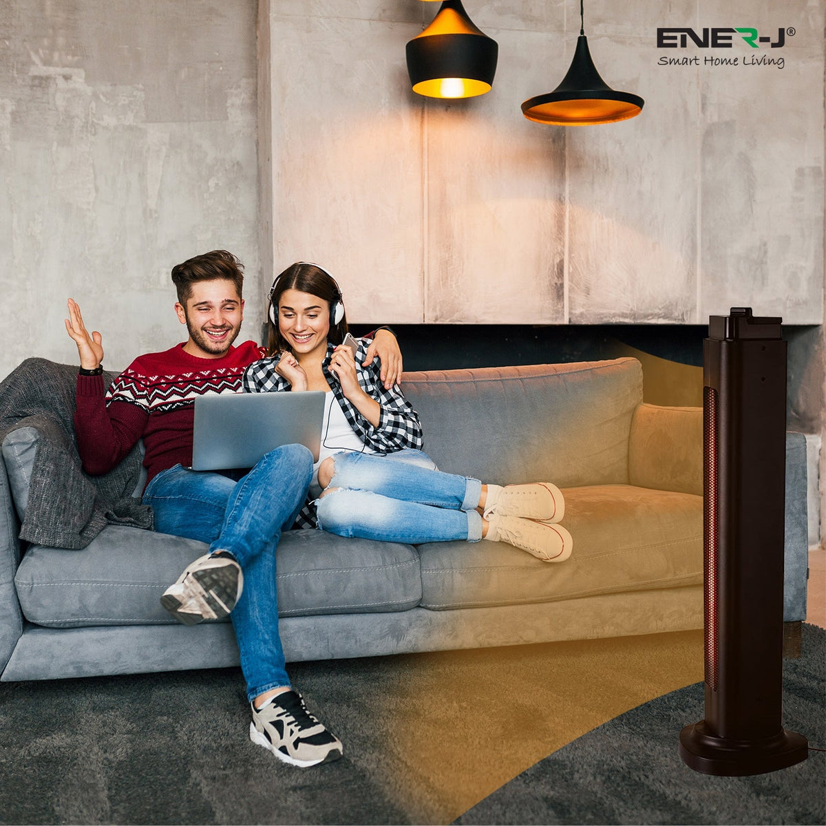 ENER-J 1200W Portable Infrared Heater, Dual 600W/1200W Carbon Tube Space Heater with Oscillation, IP34 Rated, Energy Efficient Electric Heater for Home & Office