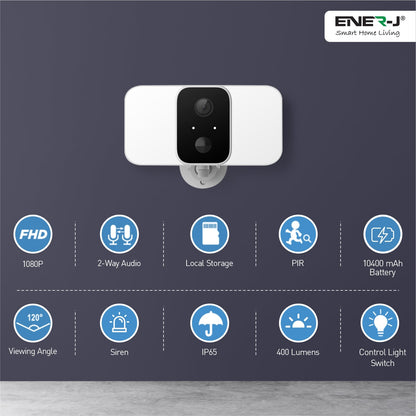 Smart Wireless Twin Floodlight Outdoor Camera with Sensor, Alexa & Google Home Compatible, App & Voice Control