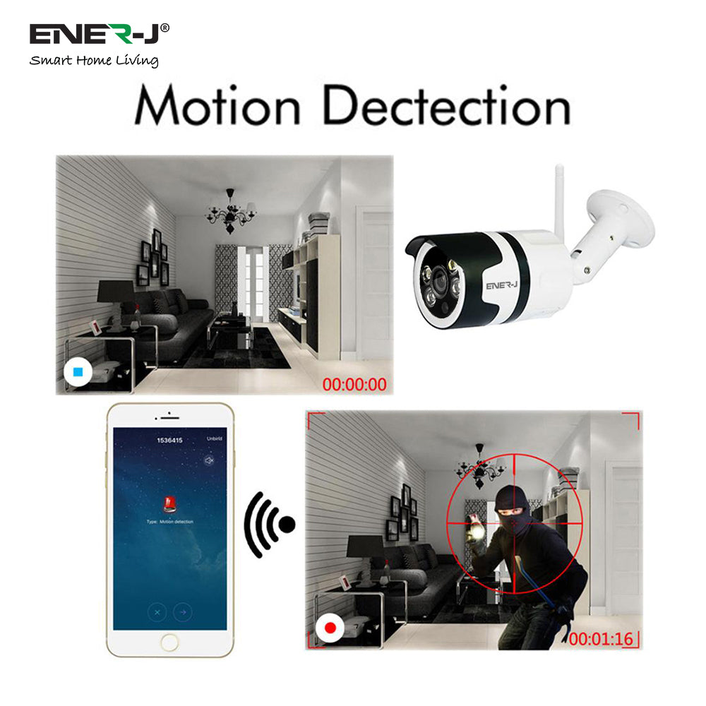 ENER-J 1080P Smart WiFi Outdoor Bullet IP Camera with 25m Night Vision, Motion Detection, Two-Way Audio & IP66 Weatherproof Design, Home Security Surveillance Camera