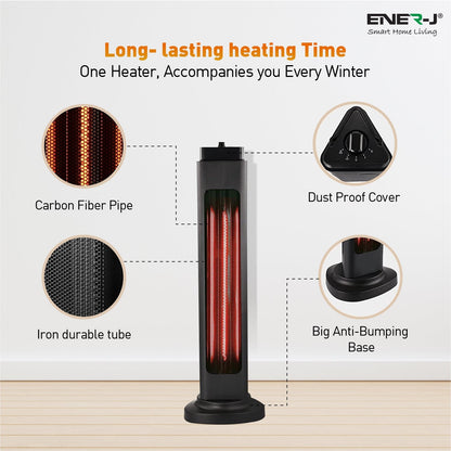 ENER-J 1200W Portable Infrared Heater, Dual 600W/1200W Carbon Tube Space Heater with Oscillation, IP34 Rated, Energy Efficient Electric Heater for Home & Office