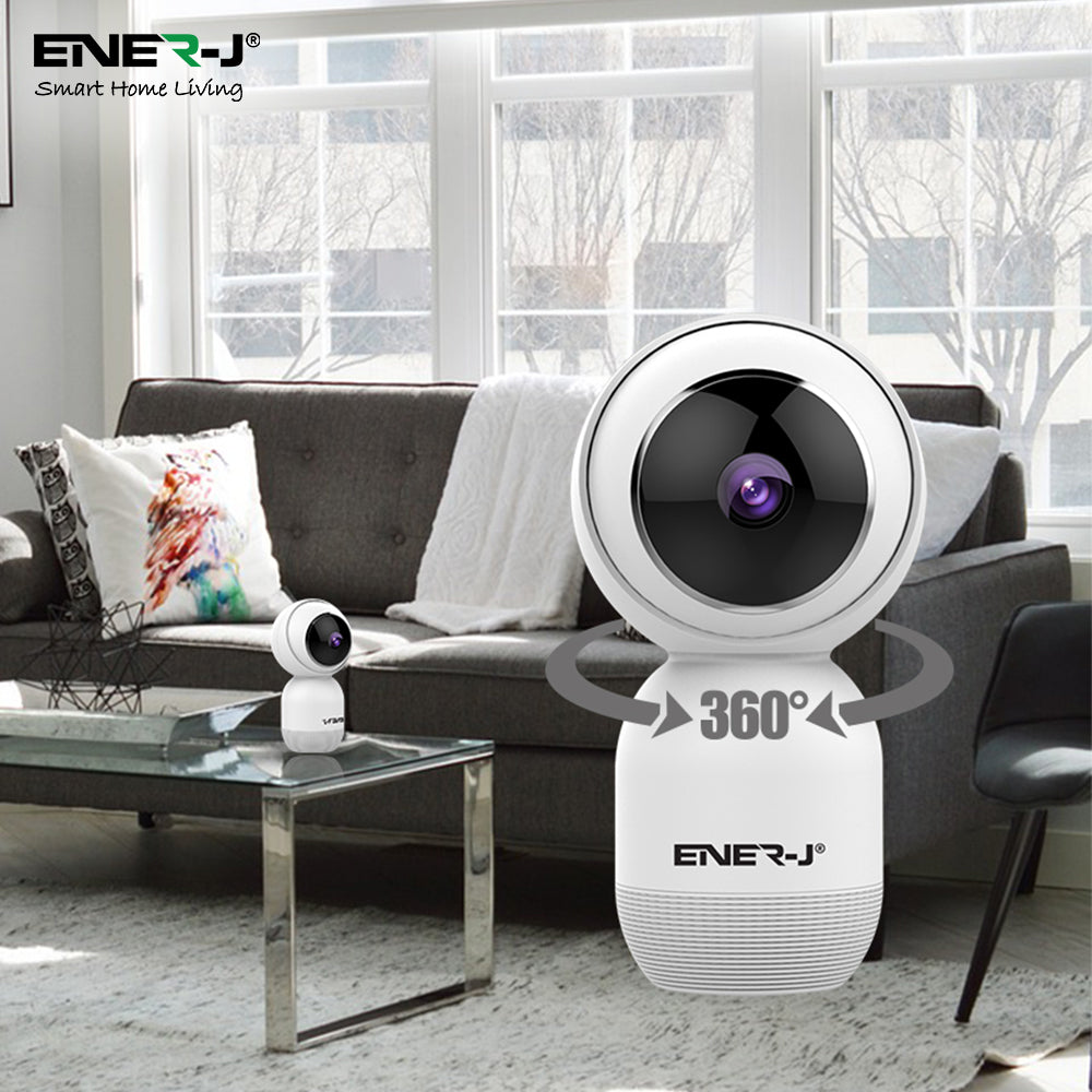 Ener-J Smart WiFi 1080P PTZ Indoor Security Camera, 360 Degree Coverage, Night Vision, Two-Way Audio & Motion Tracking