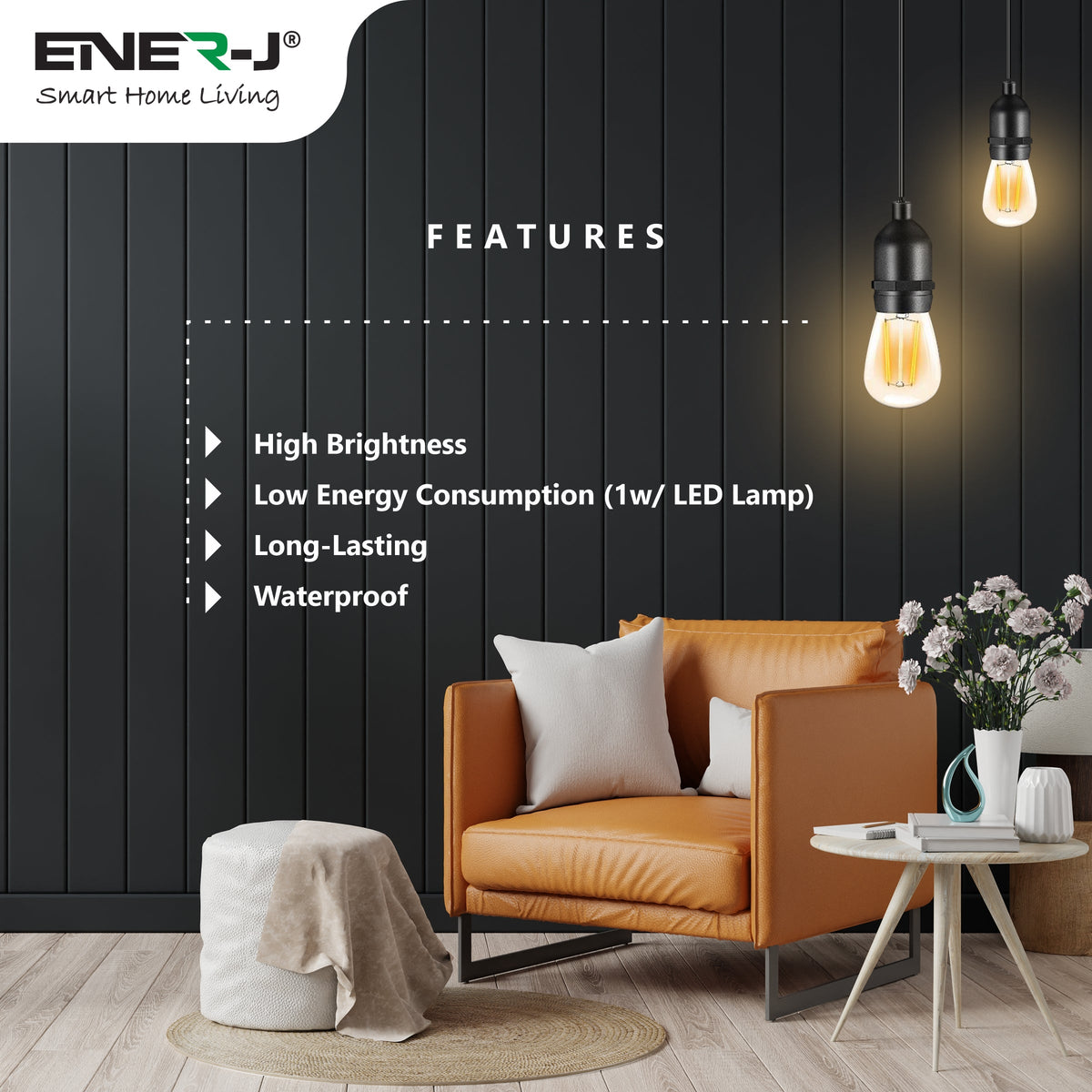 Ener-J 100ft LED Filament String Light Kit, 30 x 1W Vintage LED Bulbs, IP65 Waterproof, 30m Length