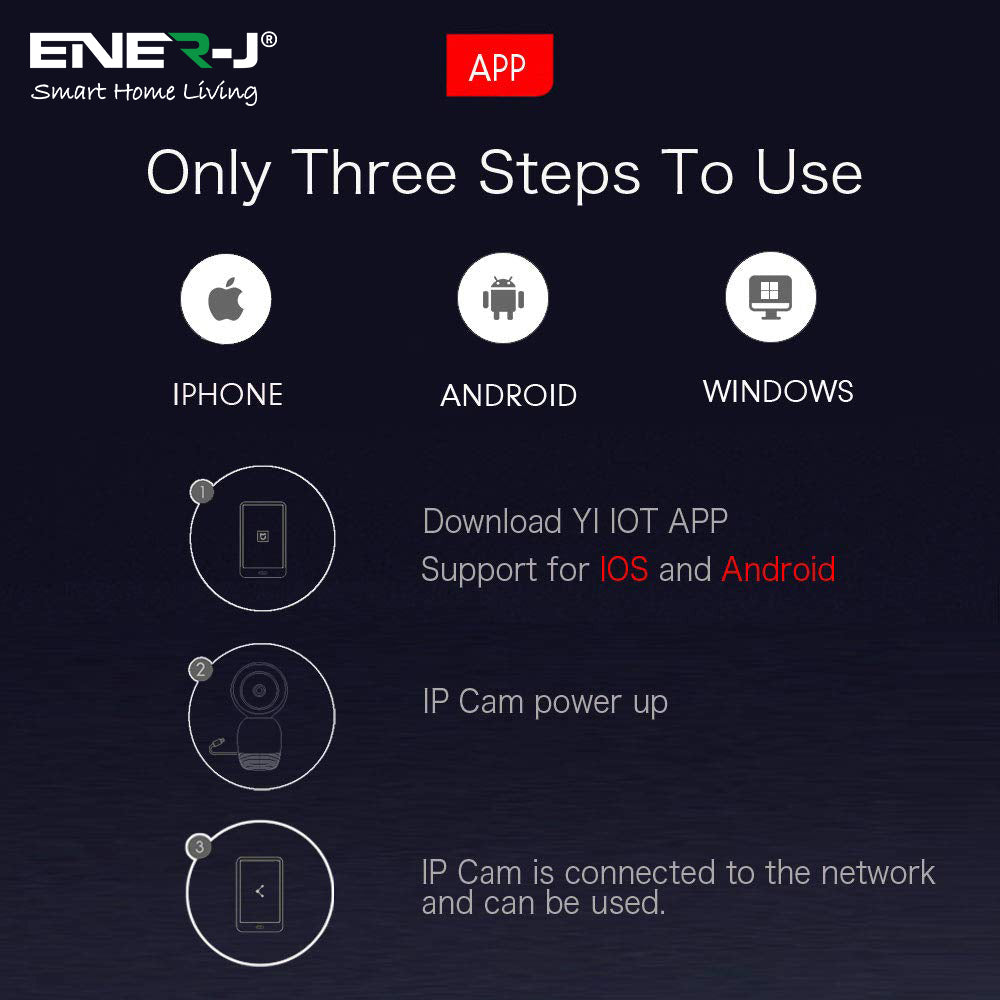 Ener-J Smart WiFi 1080P PTZ Indoor Security Camera, 360 Degree Coverage, Night Vision, Two-Way Audio & Motion Tracking