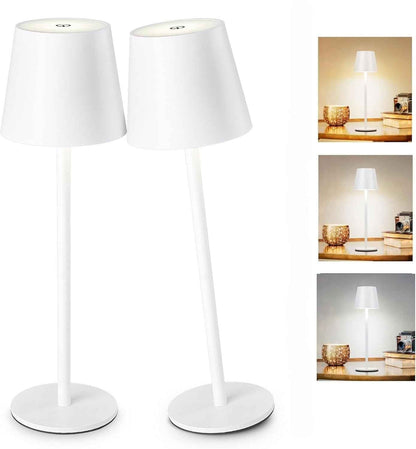 Cordless LED Table Lamp Rechargeable Desk Light IP54 Touch Dimmable White 2 Pack