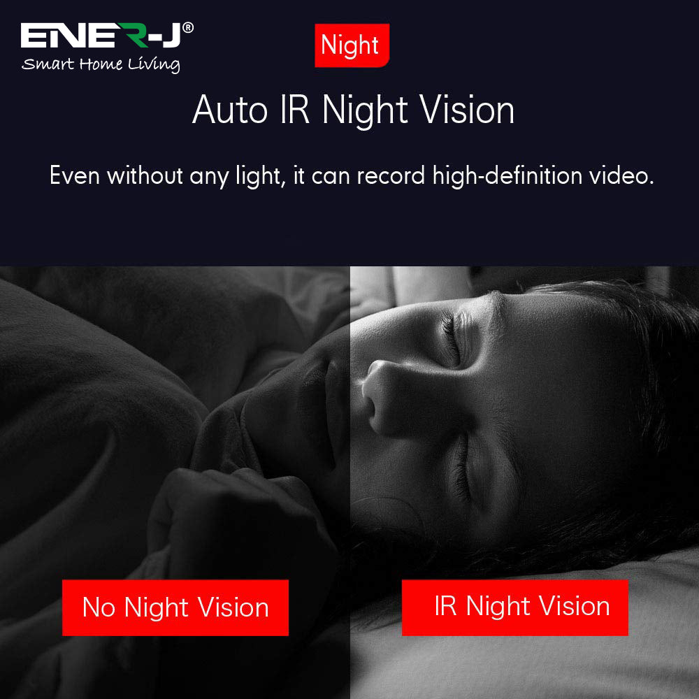 Ener-J Smart WiFi 1080P PTZ Indoor Security Camera, 360 Degree Coverage, Night Vision, Two-Way Audio & Motion Tracking
