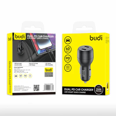 Budi PD 40W Dual Type C Port Car Charger