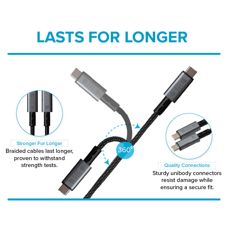 Maplin USB-C to USB-C V4.0 8K 240W PD Braided Cable - Black, 1m