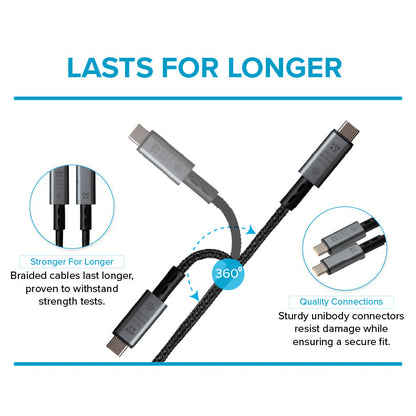 Maplin USB-C to USB-C V4.0 8K 240W PD Braided Cable - Black, 1m