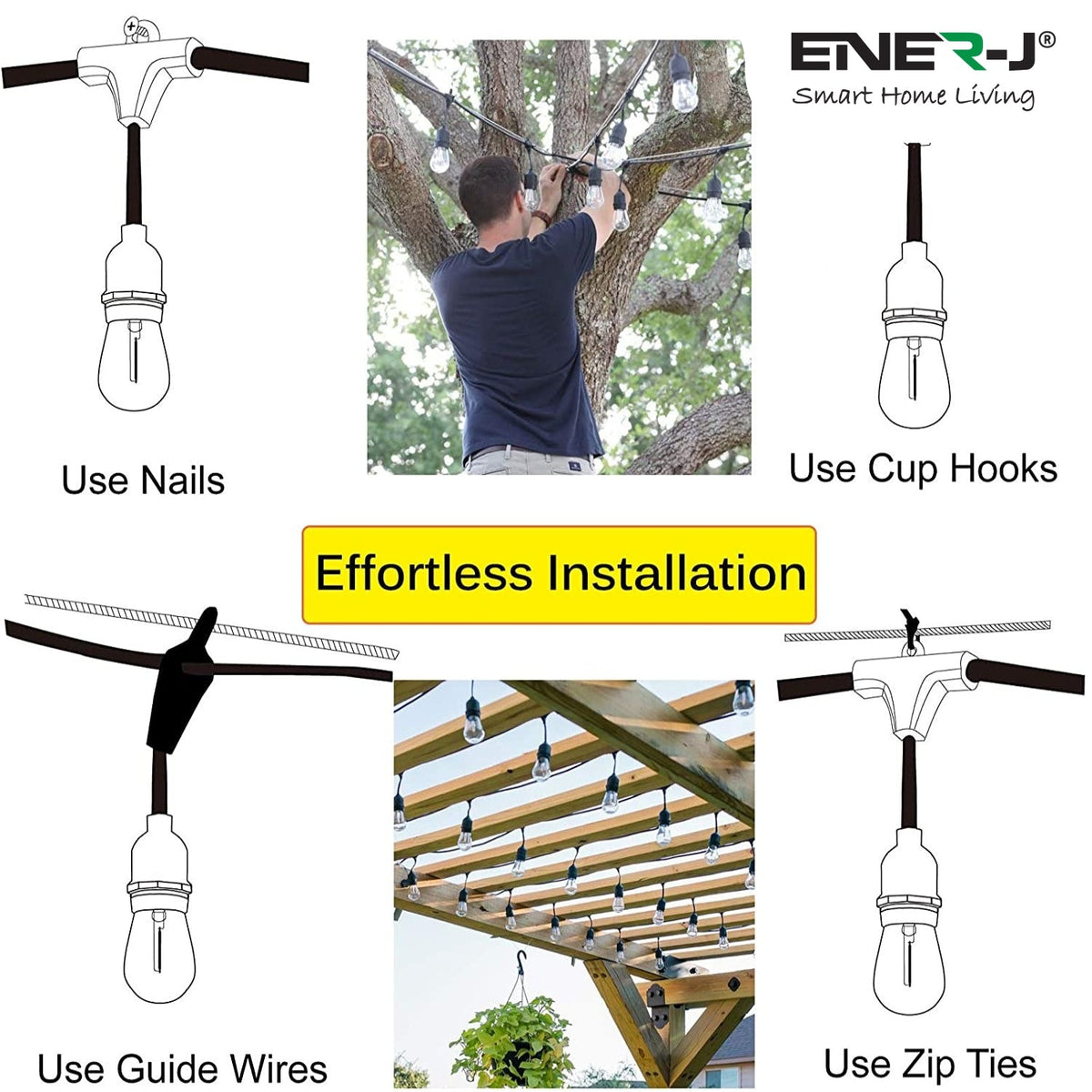 Ener-J 100ft LED Filament String Light Kit, 30 x 1W Vintage LED Bulbs, IP65 Waterproof, 30m Length