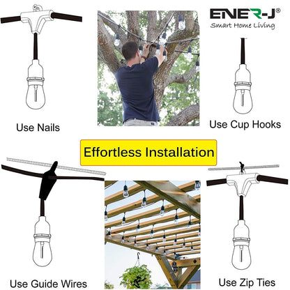 Ener-J 100ft LED Filament String Light Kit, 30 x 1W Vintage LED Bulbs, IP65 Waterproof, 30m Length