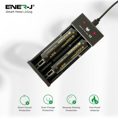 USB Dual Battery Fast Charger for Rechargeable 18650 18650 18490 17500 16340 (Li-ion/IMR/INR/ICR) Batteries, 2-Slot Adjustable Charger