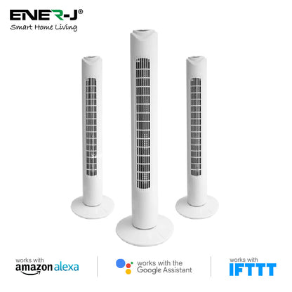 ENER-J 32" Smart Wi-Fi Tower Fan | App & Voice Control Compatible with Alexa & Google Home | White