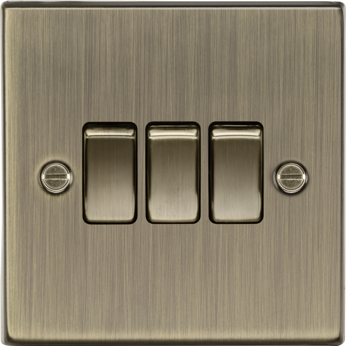 10AX 3G 2-way Plate Switch - Square Edge Antique Brass CS4AB MLA