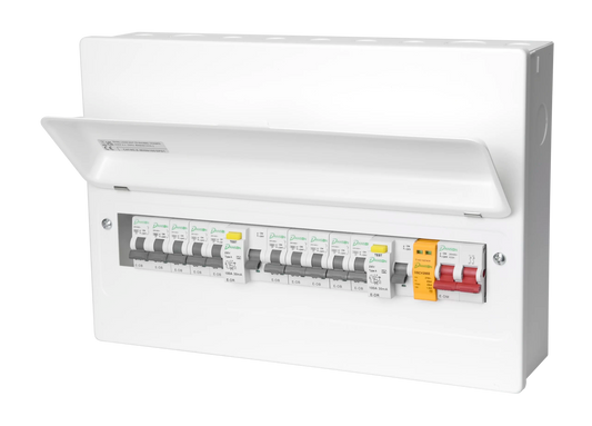Danson 11 Ways High Integrity SPD Metal Consumer Unit Supplied with SPD, 100A Main Switch, 2 x 100A 30mA RCDs + 10 MCBs