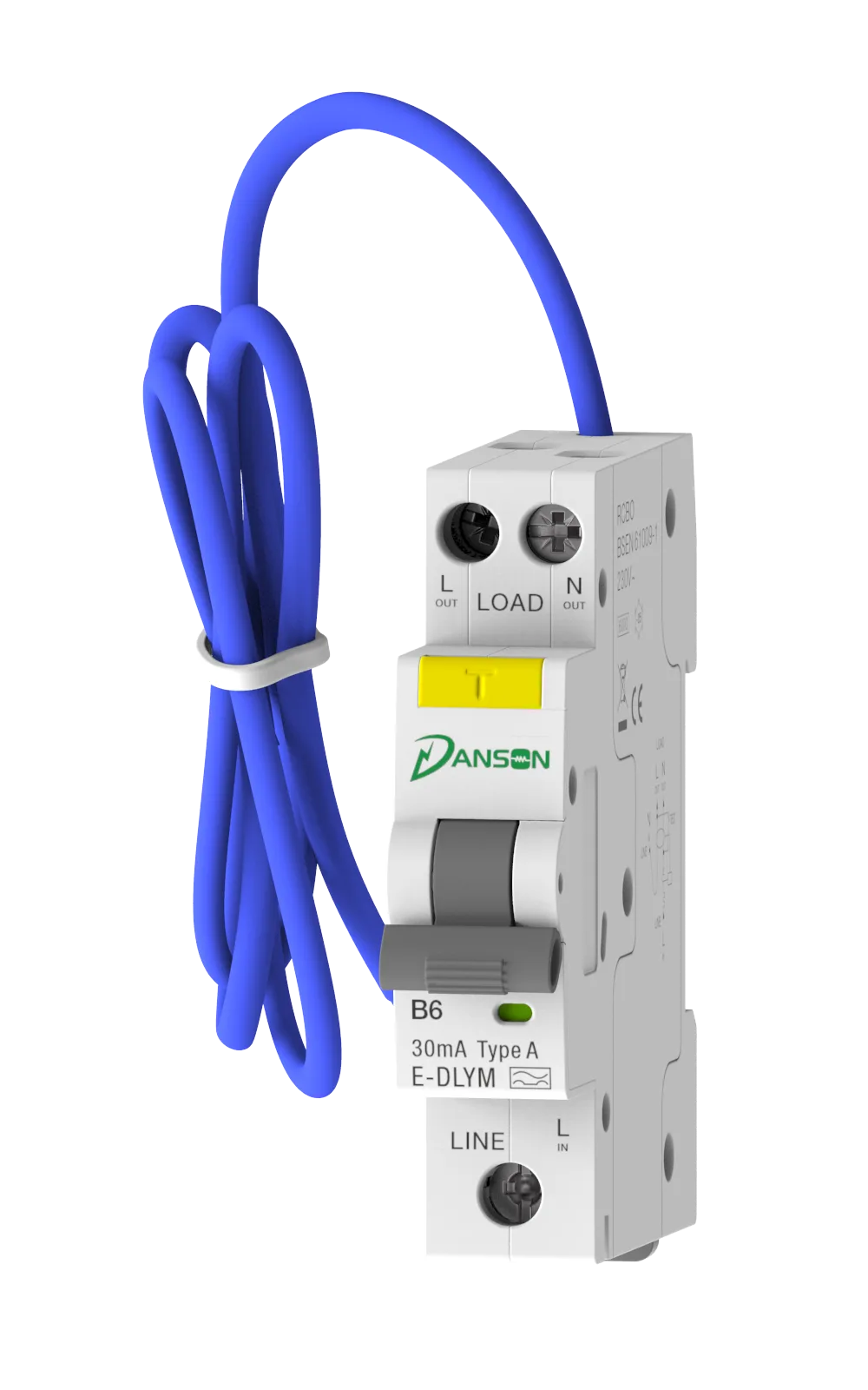 Danson Mini RCBO 6kA S.P. Single Module B-Curve 30mA 230V Type A 6A 10A 16A 20A 32A 45A