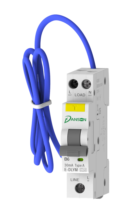 Danson Mini RCBO 6kA S.P. Single Module B-Curve 30mA 230V Type A 6A 10A 16A 20A 32A 45A