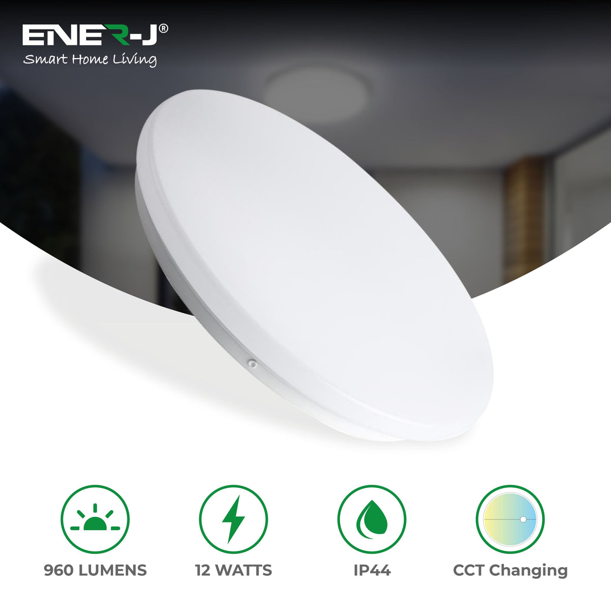12W Ceiling Light With Microwave Sensor 960 Lumens CCT Changeable Warm White to Cool White, 250*55mm IP44 With Quick Connector