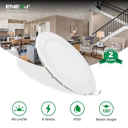 6W Recessed Round LED Mini Panel Downlight, 120mm Diameter, 105mm Hole Size, 2 Years Warranty, 20000 Hours Long life | Pack of 4 - 3000K