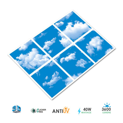 ENER-J 6-Pack 3D Sky Cloud LED Panels 60x60cm | 40W 6000K Daylight | Ceiling Grid Light