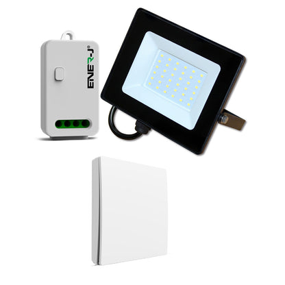30W LED Floodlight wired with (WS1055) Non Dimmable 5A RF Receiver + 1 Gang Wireless Switch (White)