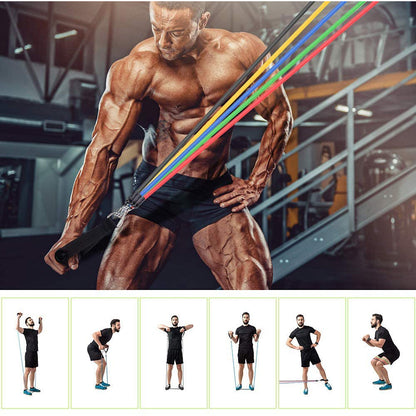 Set of 11 Home Exercise Resistance Band With Foam Handles, Ankle Straps & Door Anchor Attachment